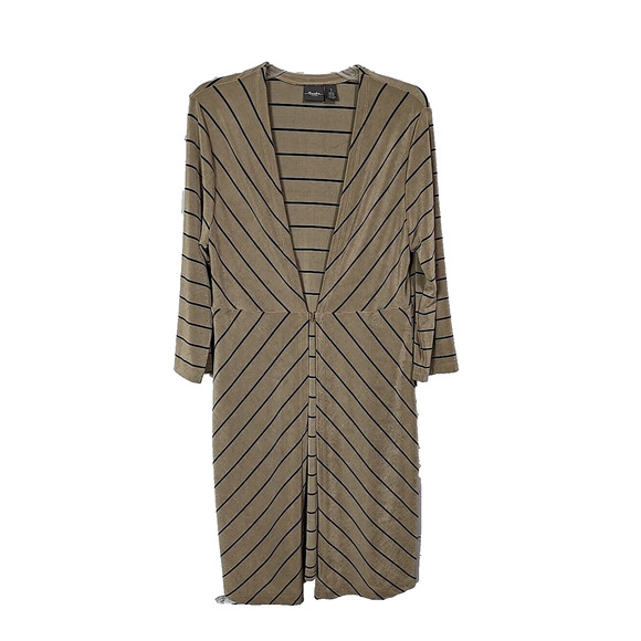 Chico's Sweaters - Chico's Travelers Brown Striped Clambake Long Sleeve Duster Jacket Womans 1 Med